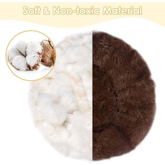 Круглий лежак для собак і котів, коричневий, 80 см. Знімний м'який плюшевий кошик з водонепроникним дном. Підходить для собак і котів.