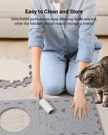 Будиночок для котів DownyPaws PeekaPurr, тунель-когтеточка, складний, для великих котів до 10 кг, закрите ліжко, кремово-сірий