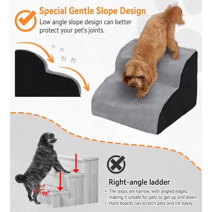 Сходинка для собак Fellie: портативна, 2-ступенева, знімний чохол, для маленьких собак та котів, сіра