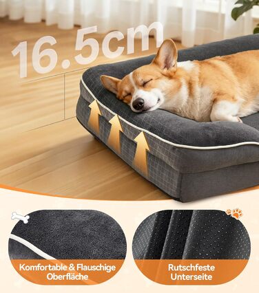 Ортопедичне ліжко для собак великих порід, м'яке, з неслизьким дном, дихаюче, сірого кольору, 89x64x17 см