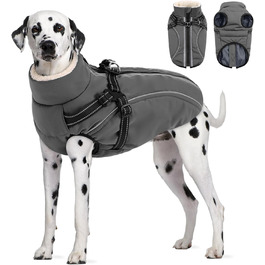 Теплий зимовий одяг для собак. Вітронепроникний куртка з блискавкою, світловідбиваючими смугами та нагрудником для малих, середніх та великих собак. Сірий колір, розмір XL