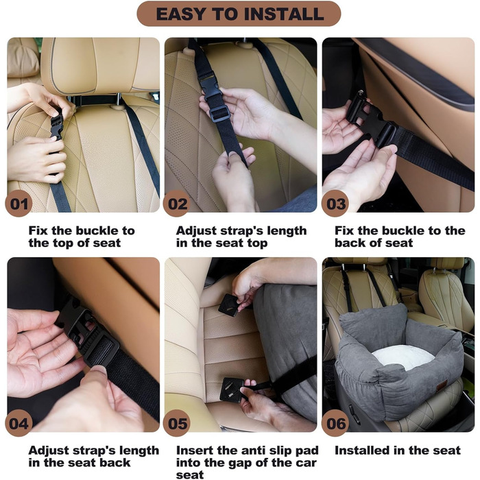 Автокрісло для собак маленьких порід, миється та стійке до плям. Зручне автокрісло з високоякісної тканини з кишенею для зберігання. Супер м'яка бавовна PP (сірий, середній)