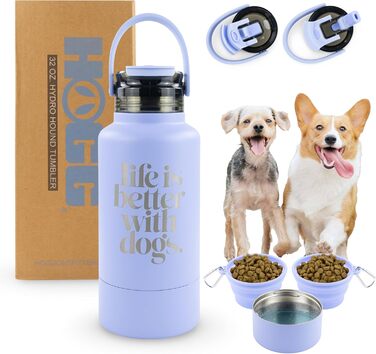 Водяна пляшка для собак Hogg Hydro Hound з нержавіючої сталі, ізольована, 907.2 г, з написом 