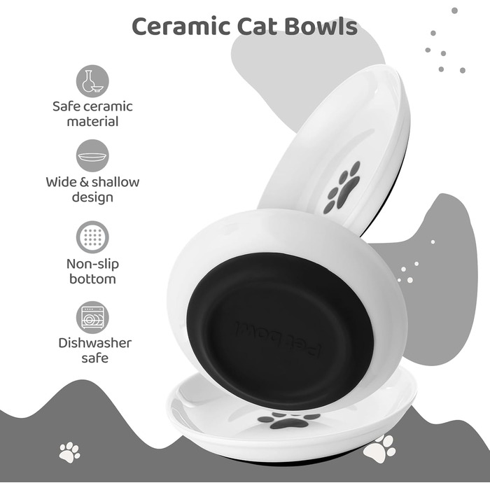 Керамічні миски для котів, 6 шт., без втоми вусів, широкі та плоскі миски з антиковзким силіконовим дном, годівниці для котів та собак, миски для води, діаметр 15 см, 6 шт.