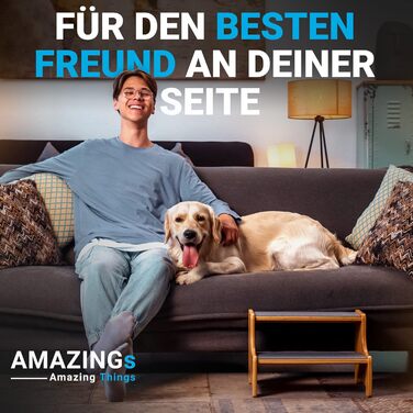 Сходи для собак і котів AMAZINGs, 2 сходинки, 30 см – для малих, середніх і великих порід, підходить для молодих і літніх тварин, ідеально для дивану, улюбленого місця