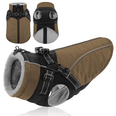 Водонепроникний зимовий одяг для собак з підкладкою з флісу, світловідбивачі, легкий утеплювач, розмір M, обхват грудей 53 см, коричневий