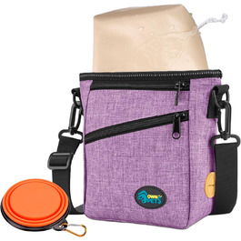 Сумка для ласощів Ownpets для собак, навчальна сумка, сумка для печива, мішок для відходів, складаний миска, регульований ремінь, поясний ремінь та кліп, (фіолетовий)