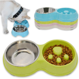Миска для собак Frenchie Fress, нержавіюча сталь, інтерактивна, для повільного годування, екологічна, білий (зелений)