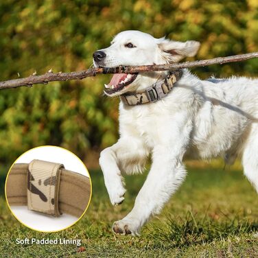 Тактичний нашийник для собак Huntvp, регульований, з ручкою контролю, з нейлону, з підкладкою, металева застібка, для середніх собак, для полювання, тренувань, активного відпочинку, камуфляж M