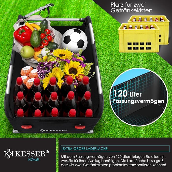 KESSER® Причіп для велосипеда вантажний, 120 літрів, оранжевий/антрацитовий, з дахом та функцією складання