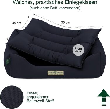 Екологічне ліжко для собак HOUND & NATURE Bern S, м'яке, темно-синє, 75x60 см, для маленьких порід, двостороння подушка, можна прати