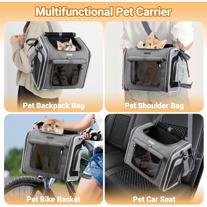 Корзина для собак на велосипед, знімний розширюваний велосипедний кошик для тварин з 4 сітчастими віконцями, корзина для велосипеда з регульованим плечовим ременем для котів та маленьких собак (підходить для ваги до...)