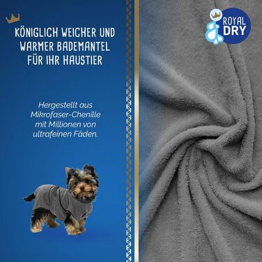 Рушник для собак Роя Dry Hundebademante – для собак середнього розміру, 60-68 см, мікрофібра, сірий (XS)
