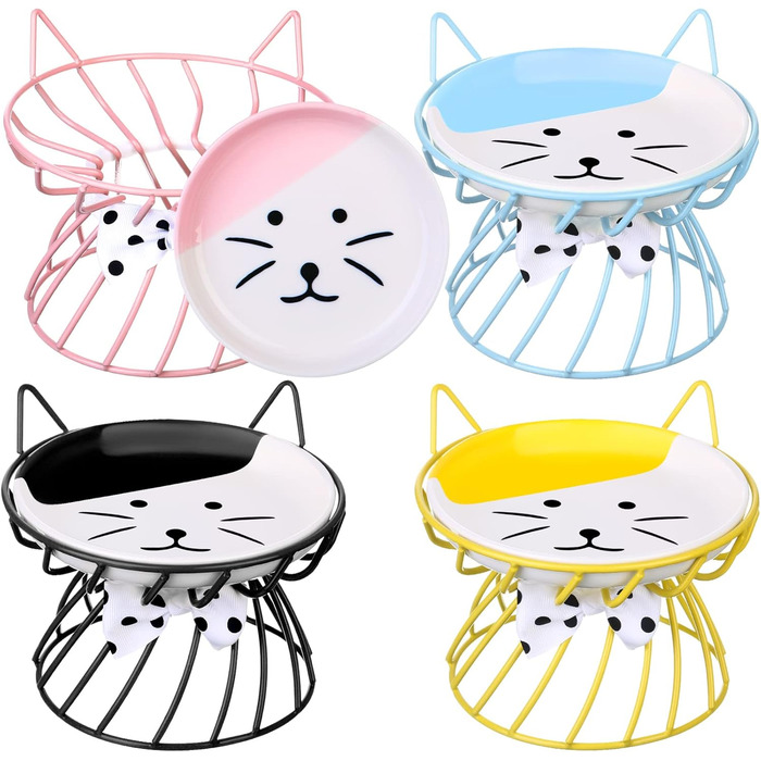 Станція для годування котів Sunnyray, 4 шт., керамічні годівниці з підставкою, анти-блювотний дизайн, для собак та домашніх тварин