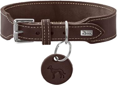 Нашийник для собак HUNTER Aalborg EXTRABREIT: широке м'яке шкіряне обплетення, елегантна контрастна строчка, Made in Germany, темно-коричневий, розмір 60