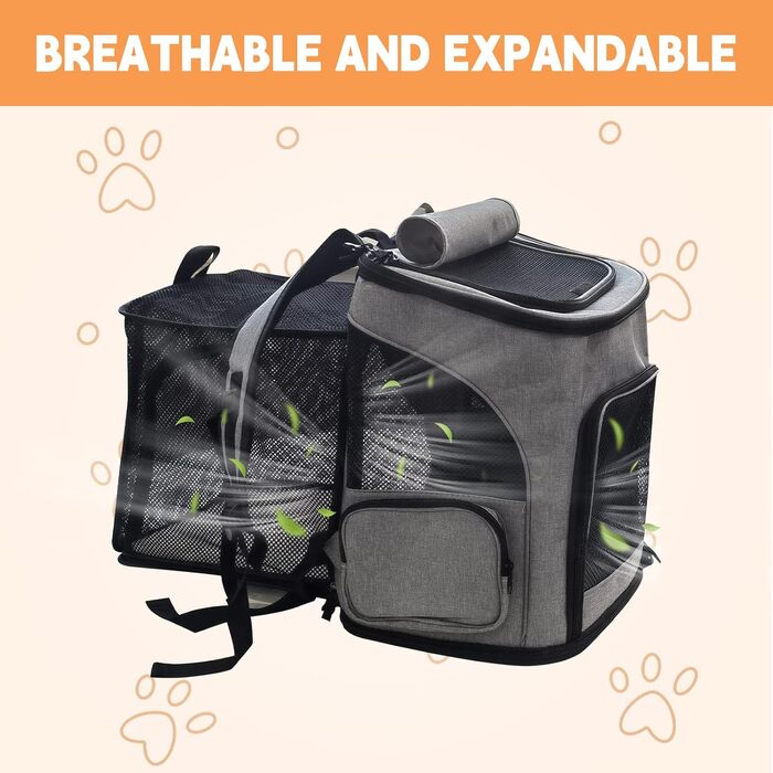 Рюкзак для тварин: переноска для собак та котів до 10 кг, сірий. Розкладний, з 2 матами