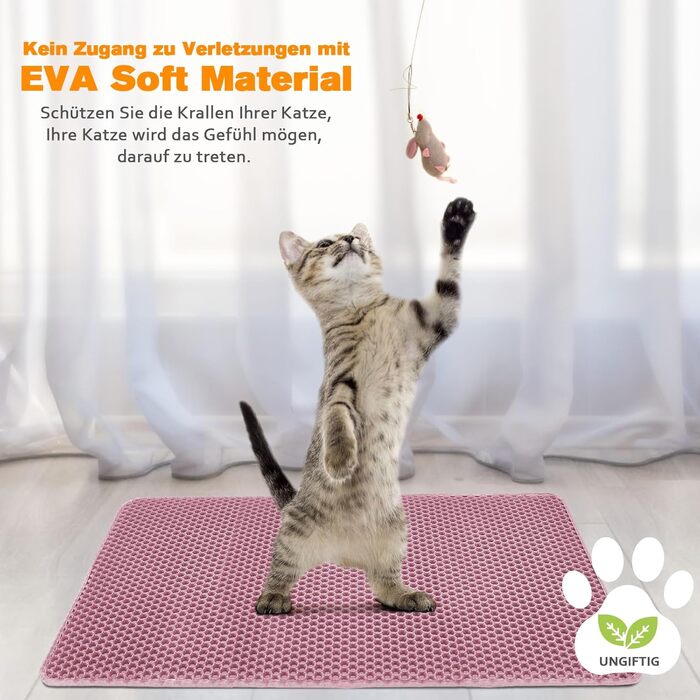 Килимок для котячого туалету Blissstorm Matte 60x90cm з EVA, двошаровий, водонепроникний, антиковзкий, легко миється. Підходить для всіх котів. Колір хакі/рожевий.