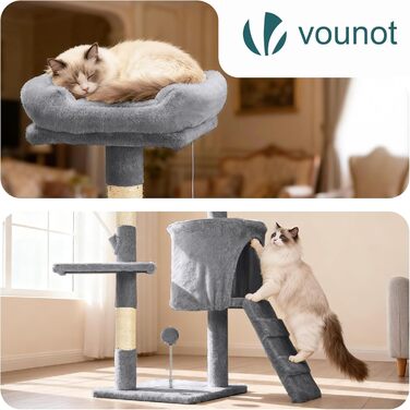 Кігтеточка для котів Vounot® – багатоярусна, 112 см, сіра, з платформами та іграшками