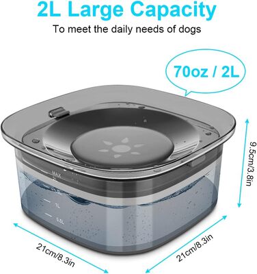 Миска для води для собак, 2 л, повільна годівниця, миска-повільна годівниця, чорна, без розбризкування, для подорожей