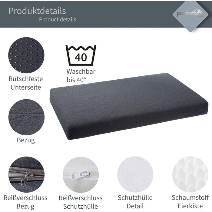 Ортопедичне ліжко для собак, знімний та пральний чохол, вибір кольору та розміру, темно-сірий, XS