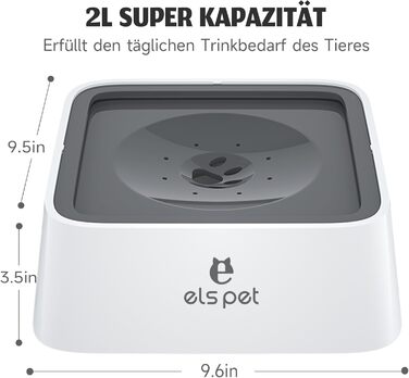 Миска для води для собак ELS PET: 2L, антивитік, для подорожей, неслизька, для собак, котів, домашніх тварин, анти-розливання, водяний диспенсер, для дому, на вулицю, в авто, 2L, сіра