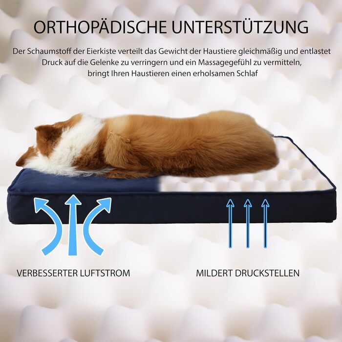 Ортопедичне ліжко для собак великих порід, водонепроникний знімний чохол, неслизьке, миється, блакитне, 105x70x10 см