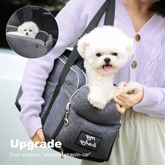 PETCUTE Автокрісло для собак та котів до 6 кг, сірого кольору. Зручне автокрісло-консоль для маленьких тварин, з антиковзким покриттям, знімний та миючий чохол.