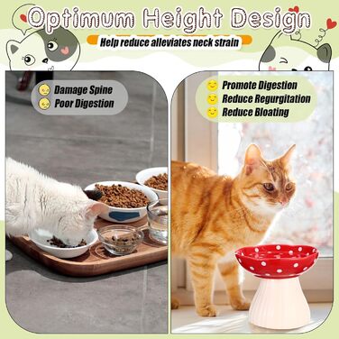 Підвищений годівниця для котів Teenyyou з кераміки, 2 шт., для котів з вусами, широка миска для їжі та води, червоний колір