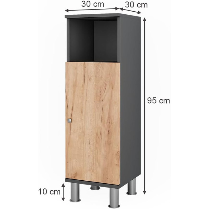 Пенал для ванної Vicco Fynn, антрацит/дуб золото, 30x95 см