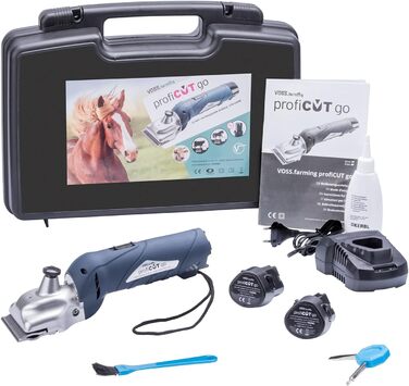 VOSS.farming profiCUT go: акумуляторна машинка для стрижки коней, 2 батареї, тиха, з лезами Aesculap, блакитна