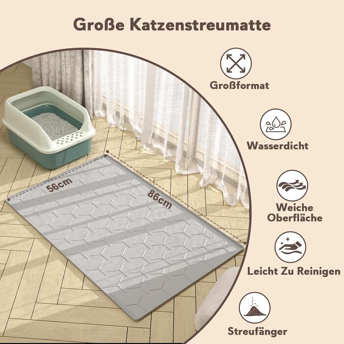 Килимок під лоток для котів Garoopion Katzenklo Matte, 86x56 см, силікон, сірий