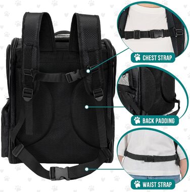 Рюкзак для котів та собак PetAmi Medium, чорний, з вентиляцією, для подорожей та перевезення в літак