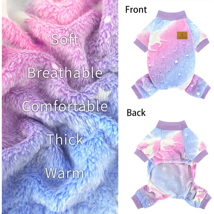 Піжама для собак XPUDAC, фліс, теплий пуловер для маленьких та середніх собак, дівчаток та хлопчиків, тепла зимова одяг для собак, теплий зимовий костюм, для дітей, розмір S, світиться в темряві, розмір XS (обхват грудей 31.75 см)