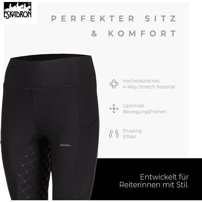 Ешкадрон рейтузи Riding Tight PRO: легкі, дихаючі рейтузи для верхової їзди з кишенями для телефону | Чорний L