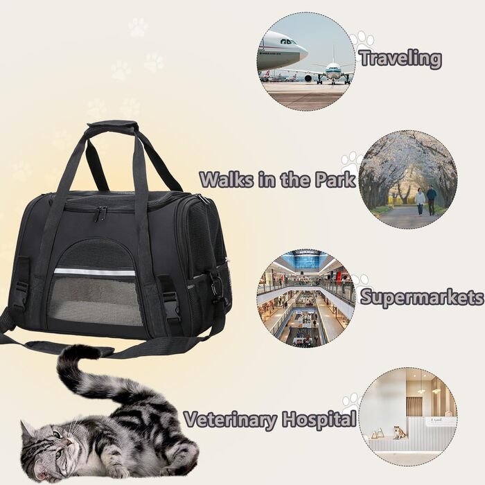 Транспортна сумка для кота APKOL, 5 кг, чорна. Складана переноска для котів та маленьких собак з плечовим ременем