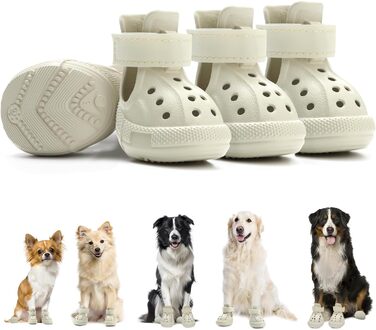 Чоботи для собак Eyein - захист лап, літо. Дихаючі, неслизькі собачі сандалії з регульованими світловідбиваючими смугами для маленьких, середніх та великих собак. Легко одягаються та знімаються (Розмір 6). Ширина 5.5 см (Розмір 3: Ширина 4.0 см, Білий)