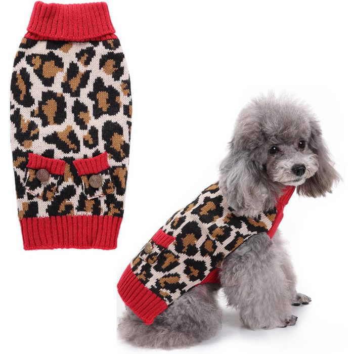 Пуловер для собак Класичний леопардовий принт, тепла куртка для собак на осінь/зиму, розмір XL