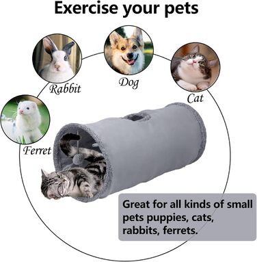 Туннель для котів Mymai з м'яким велюровим покриттям, інтерактивний шурхотливий тунель з 2 підвісними іграшками, ідеальний для кроликів та інших дрібних тварин (Хакі)