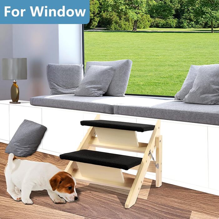 Двостороння дерев'яна пандус для собак з 2 сходинками, 58 см - пандус та сходи для маленьких та середніх собак