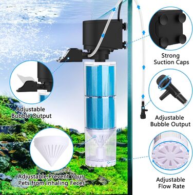 Акваріумний фільтр Fishkeeper 10W, 570 л/год: внутрішній фільтр з регулюванням потоку, 4-в-1, тихий, для акваріумів 60-300 л, легко миється