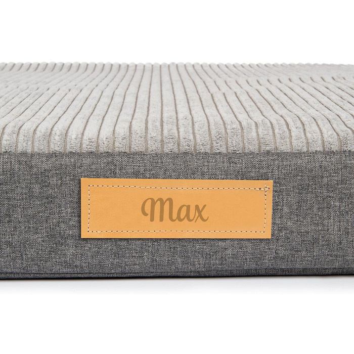 Ортопедичне велике ліжко для собак, подушка для собак, матрац для собак з пральною наволочкою, щадяще для суглобів, собаче ліжко/матрац з можливістю гравіювання імені (сірий, L 90 см x W 70 см x H 10 см)