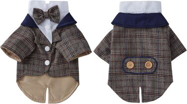 Елегантний костюм для собак: смокінг для маленьких та середніх собак, коричневий, з блакитною краваткою. Ідеально для вечірок, свят, днів народжень. Розмір M (довжина спини 29 см)