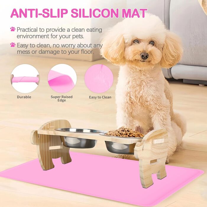 Водонепроникний килимок для годування домашніх тварин з високими бортиками, 55 x 38 см, силіконовий, неслизький, для собак та котів, запобігає розливанню води (рожевий, 48 x 30 см)