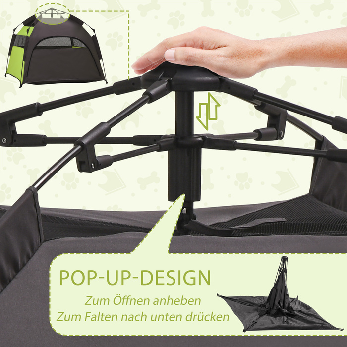 PawHut Pet Tent Намет для собак і будиночок для кішок на відкритому повітрі, вігвам-намет з сумкою для перенесення, навісом від сонця та сітчастим вікном, зелений