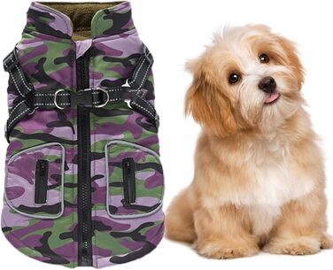 Зимова куртка для собак з інтегрованим шлейкою, світловідбиваючі смуги, розмір XXL (M), для малих, середніх та великих собак