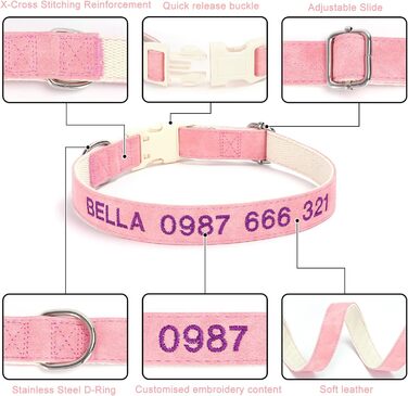Персоналізоване собаче нашийник з металевою застібкою, нашийник з іменем та номером телефону, регульовані розміри для великих та середніх собак (Collar 06)