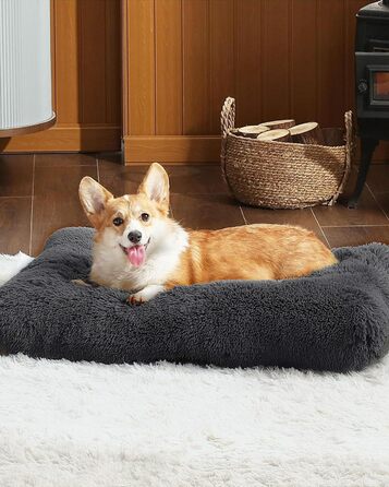 М'яке собаче ліжко для собак середніх порід, 95 x 65 см, плюшеве, ортопедичне, з неслизьким дном, легко миється, темно-сіре