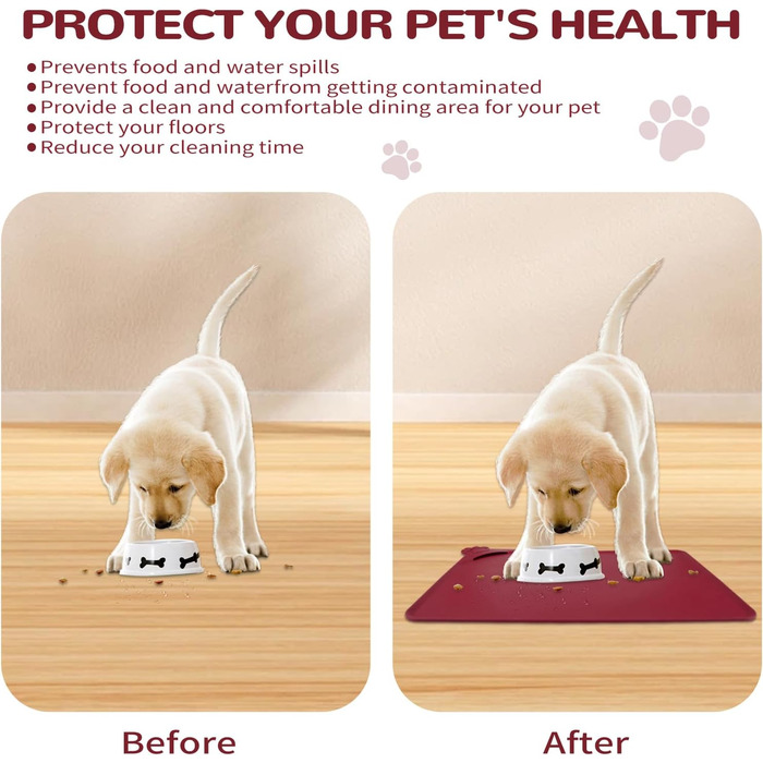 Водонепроникний килимок для годування домашніх тварин з високими бортиками, 55 x 38 см, силіконовий, нековзний, для собак, котів, запобігає розливанню води (Вулкан-червоний)