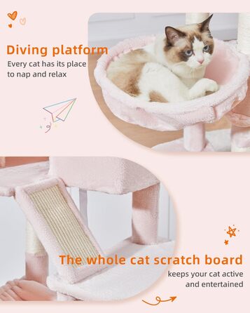 Дерево-кіготь для котів Taoqimiao Kaktusfarbe MSC026L - великий, стабільний комплекс з будиночками, гамаком, корзиною та 8 стовпчиками для дряпання