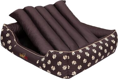 Ліжко для собак Prestige, M, 110x90 см, коричневе з лапами. Знімна та пральна наволочка. Підходить для собак маленьких, середніх та великих порід.